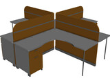 Four People Island Office Desk 3D Model preview