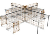 Four People Island Office Desk 3D Model