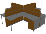 Four People Island Office Desk 3D Model