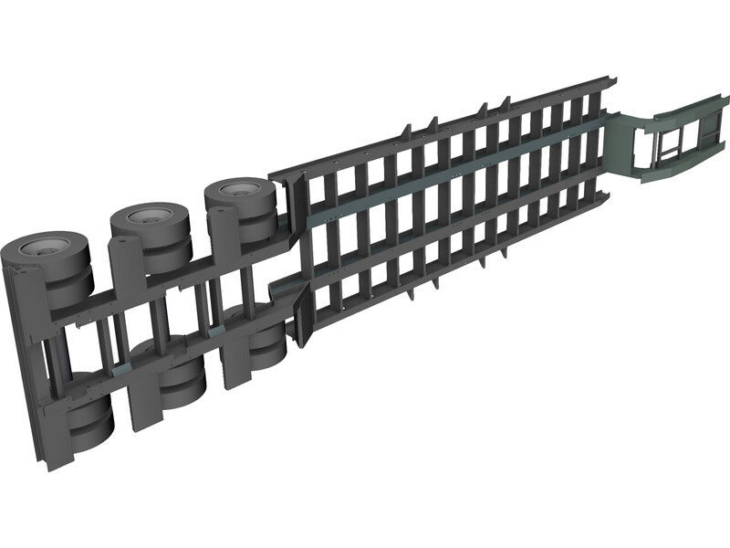 Trailer 3 Axes Flatbed 3D Model