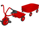 Tricycle and Wagon Red Classic 3D Model preview