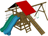 Wooden Backyard Swing Set 3D Model preview