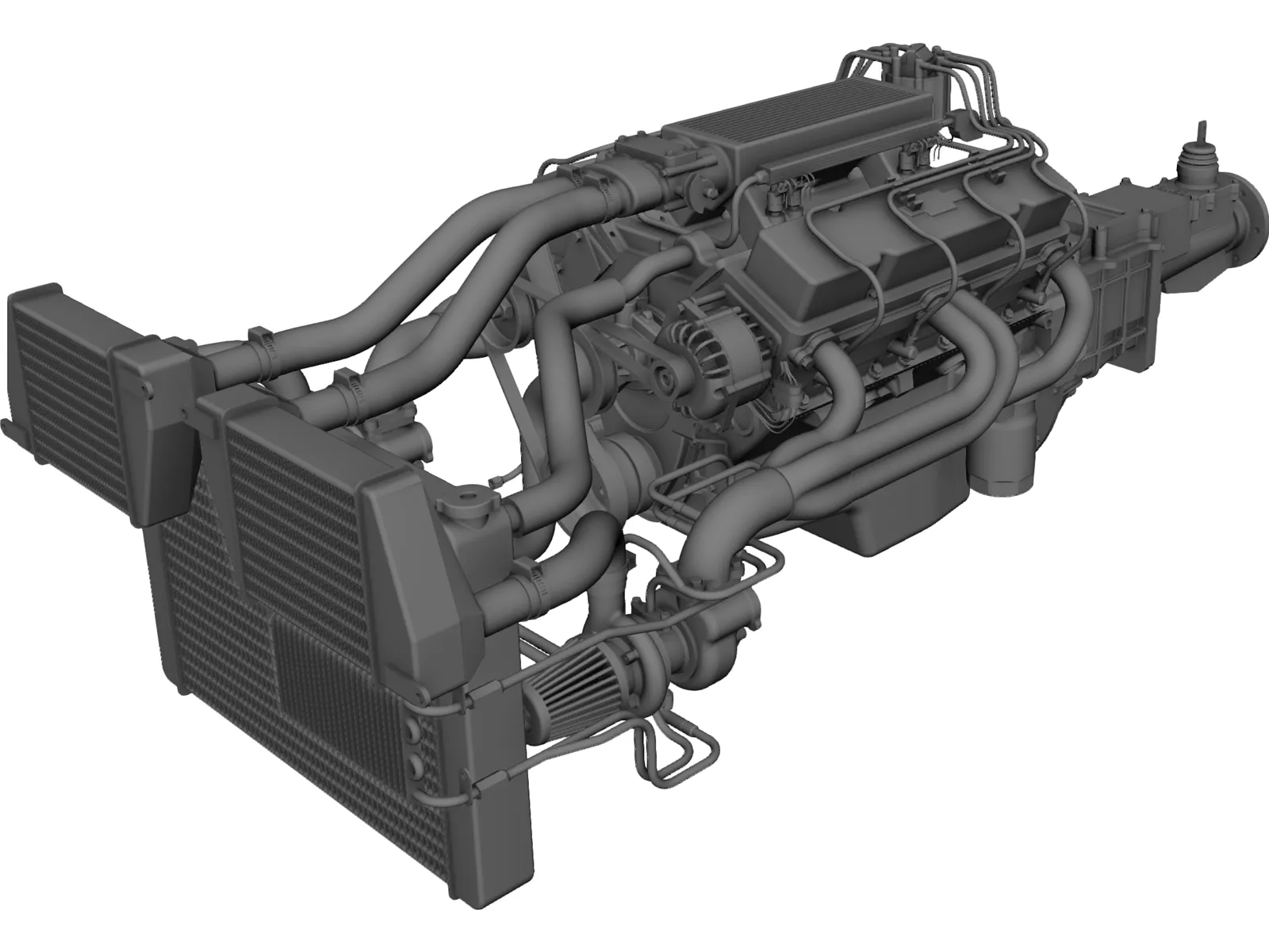 GM 350 V8 Turbo Engine 3D Model