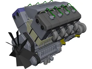 V8 Turbo Diesel Engine CAD 3D Model