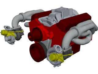 SBC Dual Turbo Engine CAD 3D Model