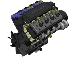 V8 Turbo Diesel Engine 3D Model
