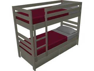 Wooden Bunk Beds 3D Model