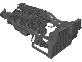 GM 350 V8 Turbo Engine 3D Model