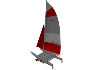 Hobie 16 Racing Catamaran with two Female Sailors 3D Model