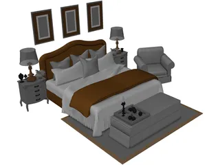 Fancy Couples Bed 3D Model