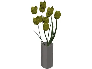 Tulips In Vase 3D Model