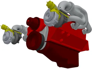 SBC Dual Turbo Engine 3D Model
