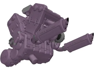V4 Twin Turbo Engine 3D Model